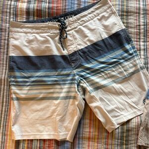 Men's Striped Swim Trunks - White & Blue